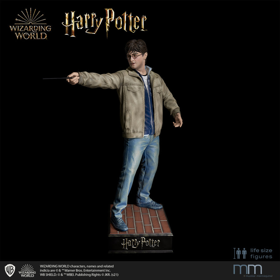 Harry Potter mit Zauberstab und blauer Jeans